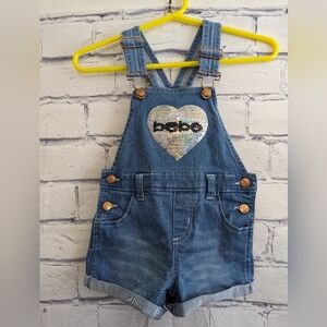 Bebe Girls Sequin Heart Bibs Shorts Rolled Hem Overalls Girls Size 2T
